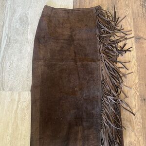 Leather Brown Fringe Pencil Skirt